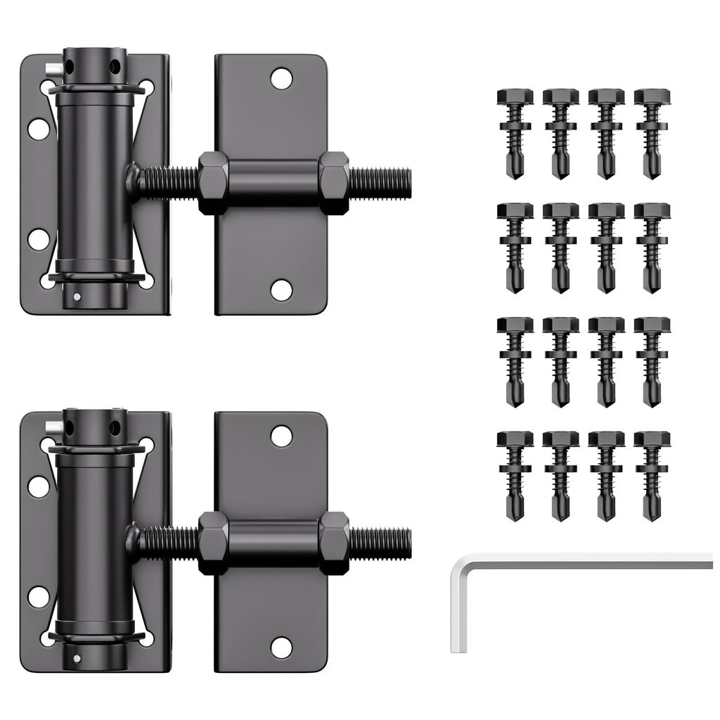 Heavy Duty Self Closing Gate Hinges for Metal/Vinyl/PVC/Wood Fence, 90 Degree Narrow Wood Door Hinges with Adjustable