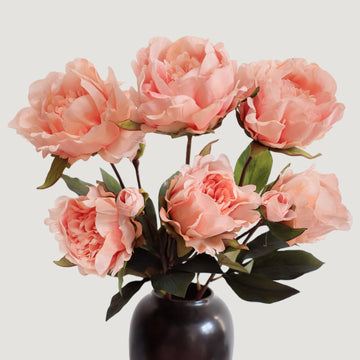 Real Touch Peonies Artificial Flowers, 25.2" Real Touch Latex Coated Flowers, 3 Peony Stems with 6 Large Blooms