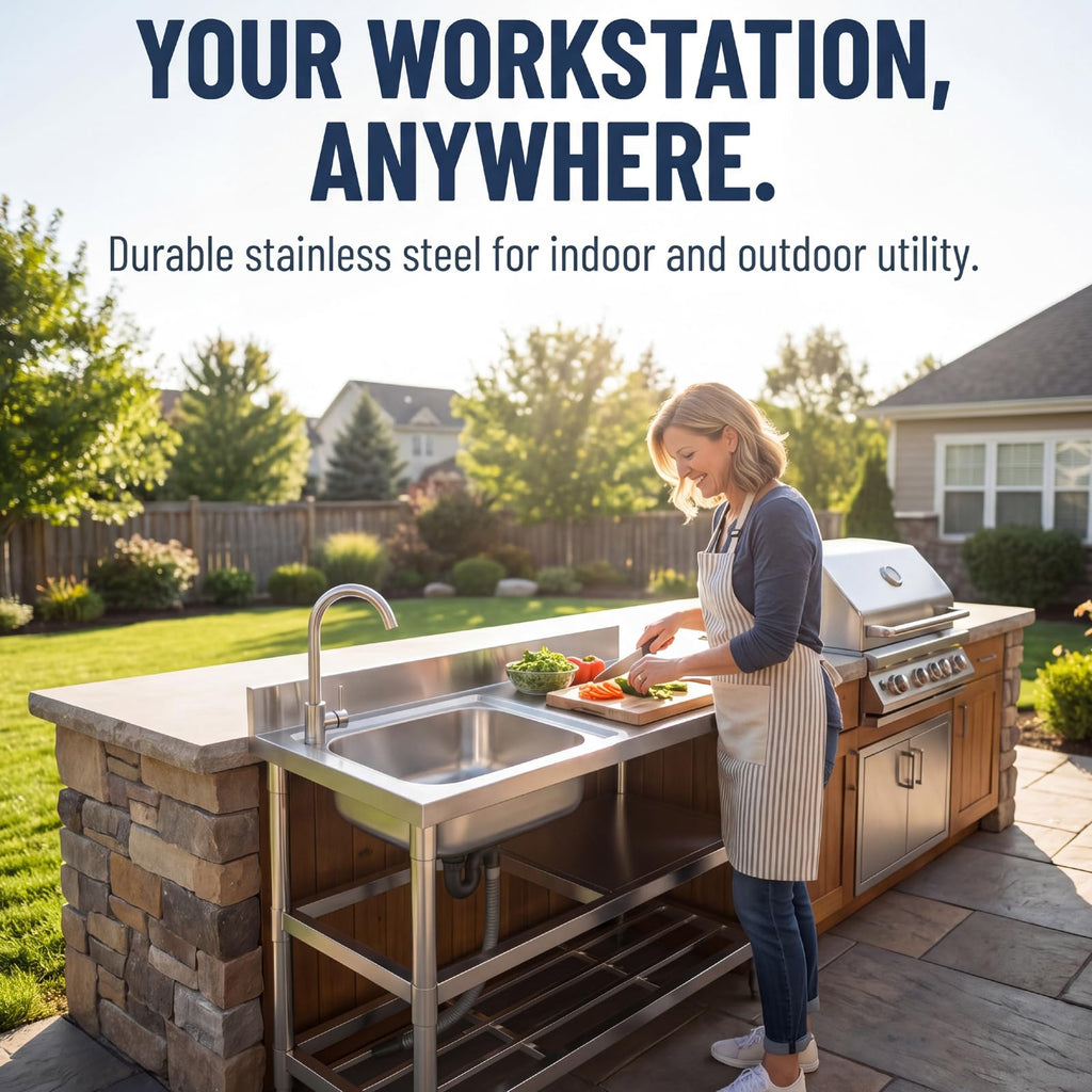 Free Standing Stainless-Steel Single Bowl Commercial Kitchen Sink w/Faucet