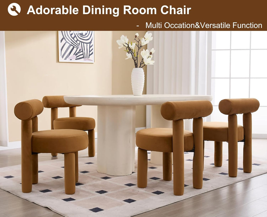 Velvet Upholstered Dining Chairs Set of 2, Modern Dining Room Chairs with Back, Round Kitchen Chairs