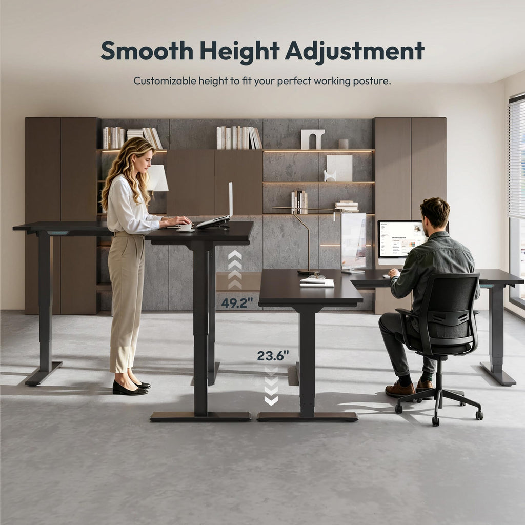 Triple Motor L-Shaped Standing Desk, 330 lbs, 63" x 47", Black