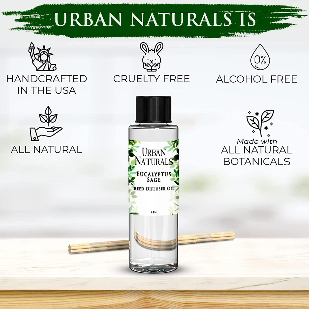 Eucalyptus & Sage Oil Reed Diffuser Refill | Eucalyptus, Sage, Mint, Lime and Cedarwood| Includes a Free Set of Reed - Set of 4