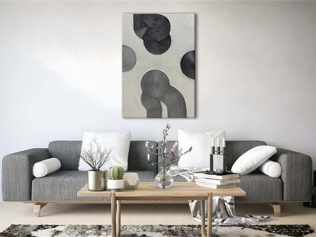Grey and Black Abstract Textured Wall Art, Hand-Painted 3D Oil Paintings on Canvas Wall Art 40x28 inch Contemporary