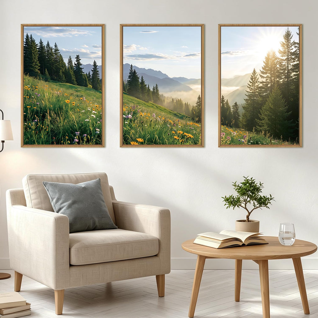 Sun Mountains Forest Wall Art, Landscape Nature Wall Decor
