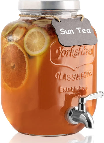 1 Gallon Drink Dispenser with Spigot 18/8 Stainless Steel - Airtight & Leakproof Glass Sun Tea Jar with Anti-Rust