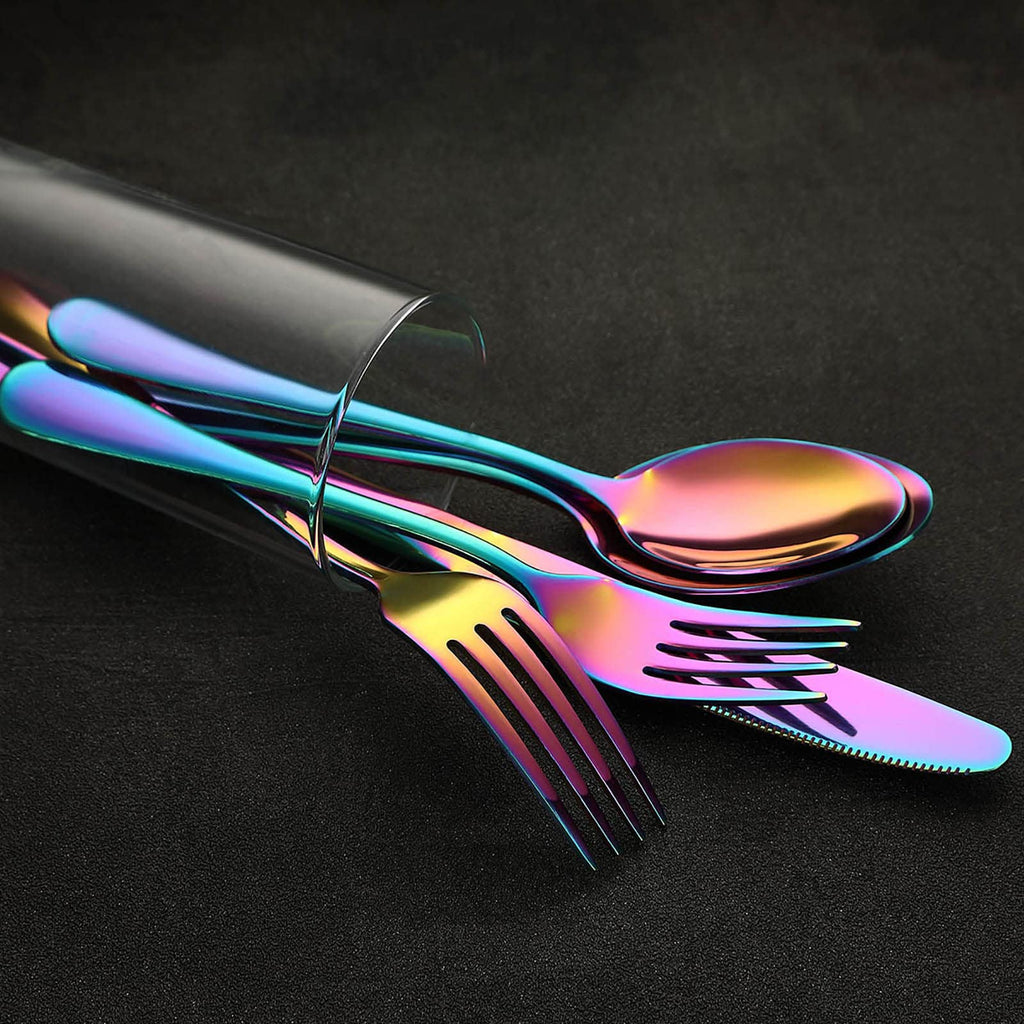 Rainbow Flatware Cutlery Silverware Set 20 Pieces, Stainless Steel Colorful Utensils, Tableware Set Service for 4