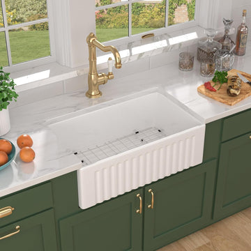 30 Inch Reversible White Farmhouse Sink - Country Style Fireclay Apron Front Farmhouse Kitchen Sink 30x18x10 Ceramic