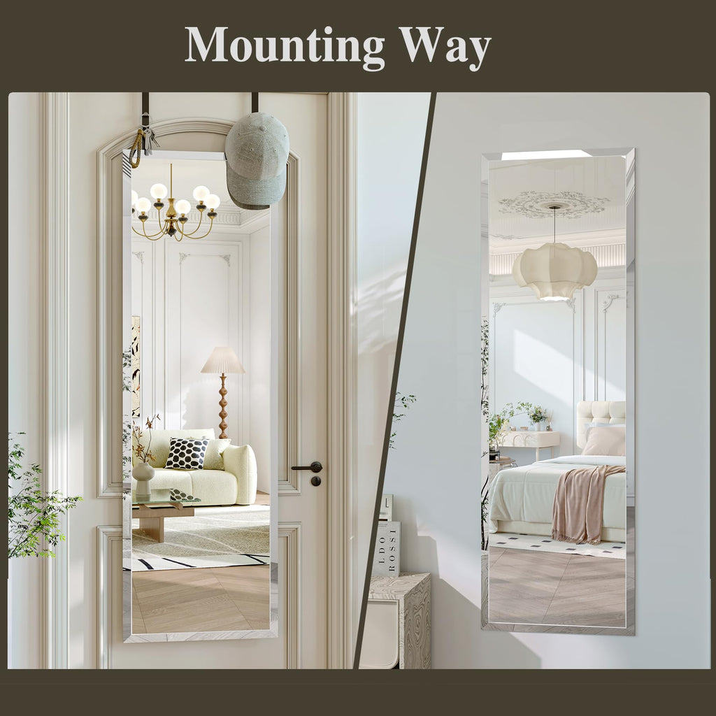 Frameless Door Mirror Full Length, 48x14 Inch Over the Door Mirror