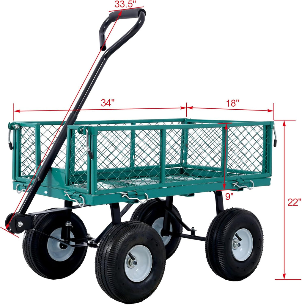 Heavy Duty Steel Garden Cart, 550 Lbs Yard and Garden Wagon, 10" Pneumatic Tires, Removable Mesh Sides Convert to