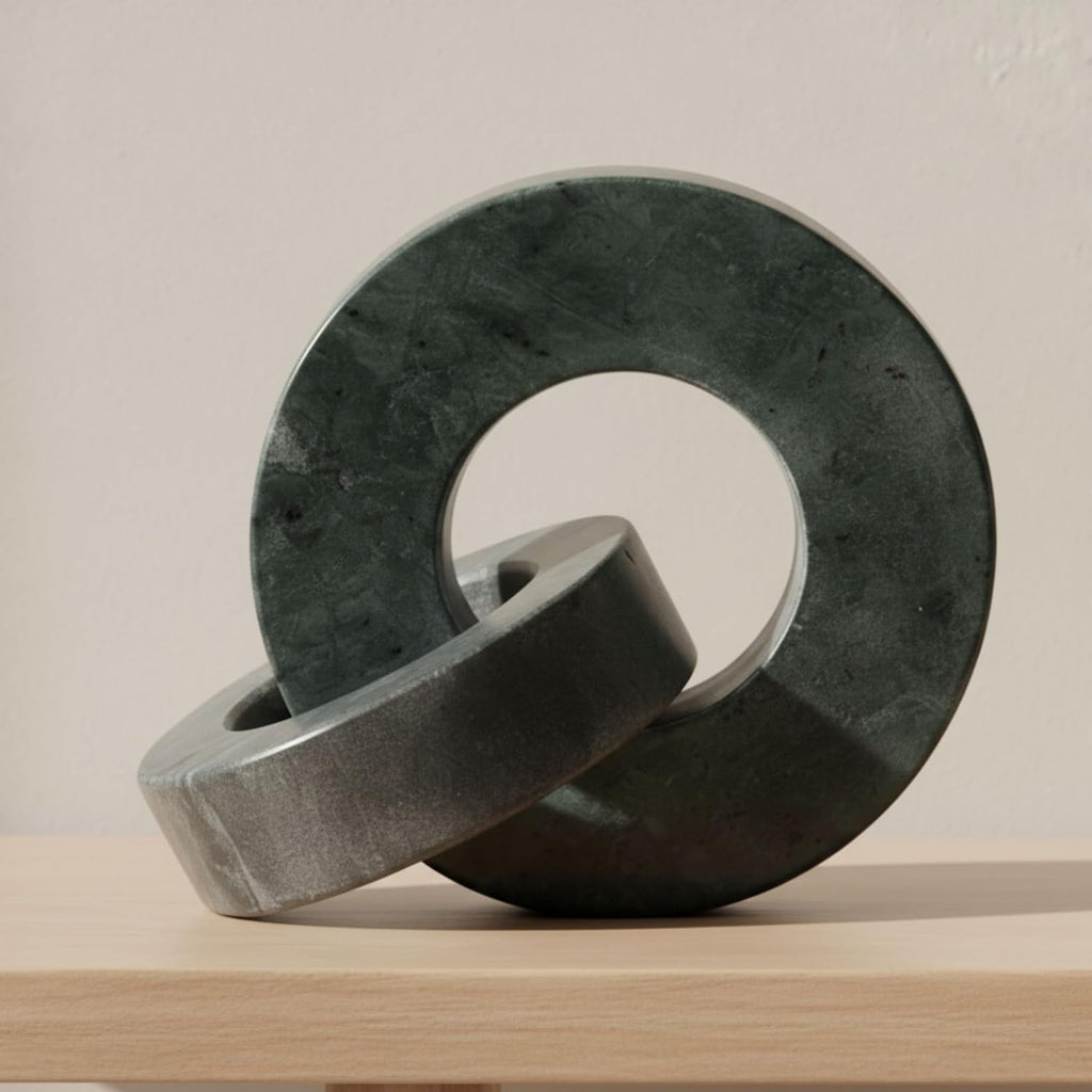 Home Decor and Bathroom Decor Marble Double Ring - Modern Shelf Sculpture and Office Accents for Room Styling