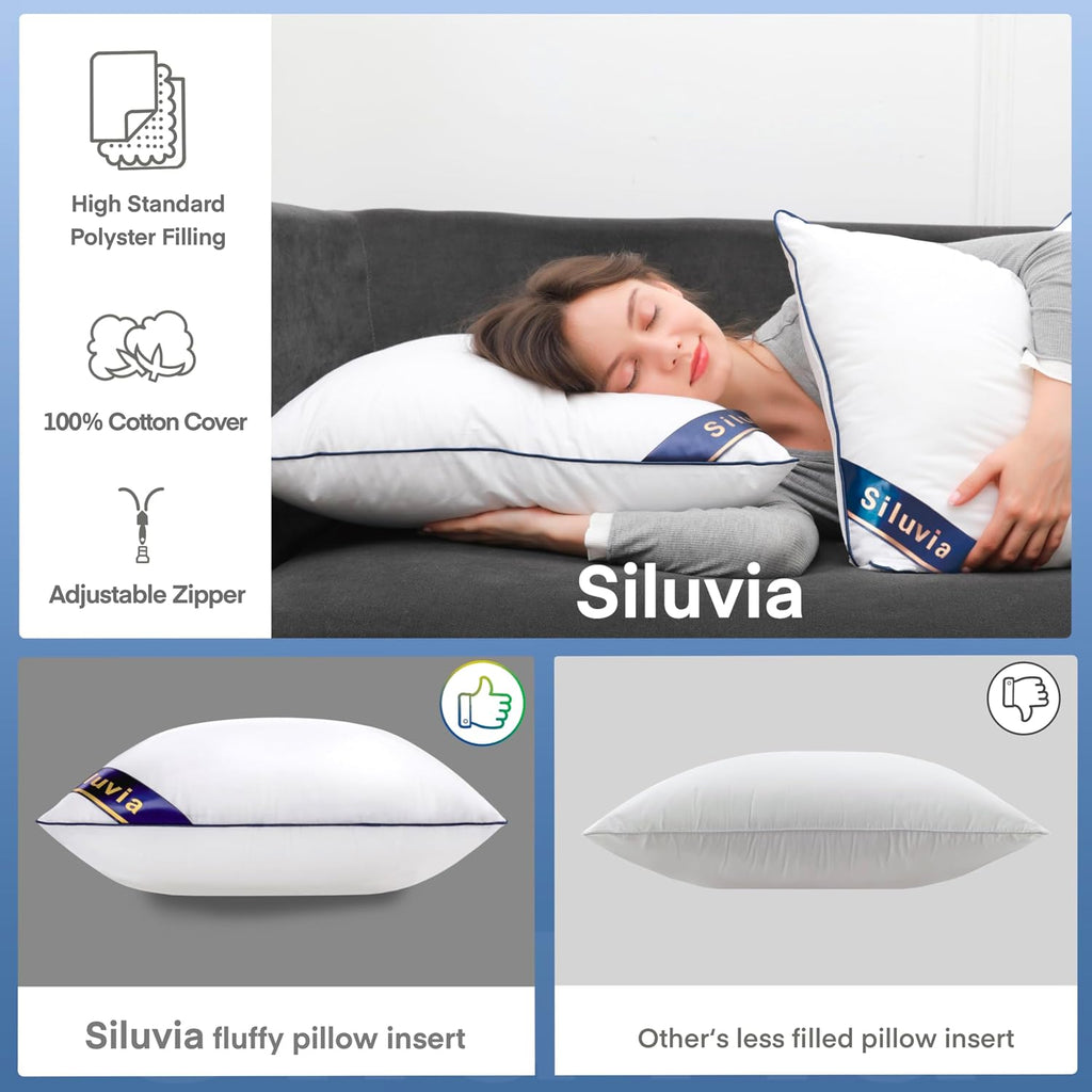 20x20 Down Alternative Pillow Insert 2 Pack, 100% Cotton Cover - Set of 2