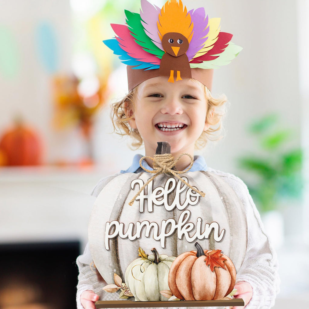 Fall Decoration Wooden Grey Pumpkins Decor Fall Hello Pumpkin Sign