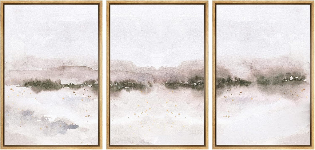 Framed Canvas Print Wall Art Set Pastel Explosion Misty Mountain Forest Nature Wilderness Illustrations Modern Art