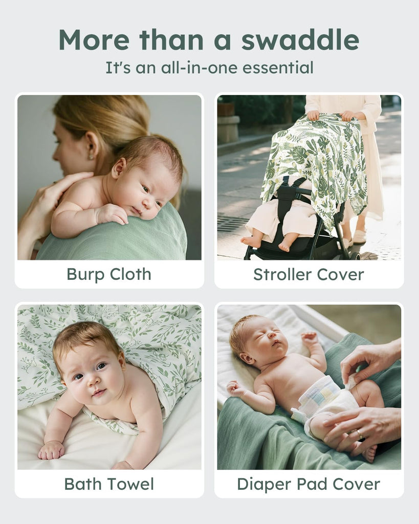 Muslin Swaddle Blankets, Organic Baby Blankets, 47 x 47 Inches Receiving Blanket for Baby Boys and Girls, Baby