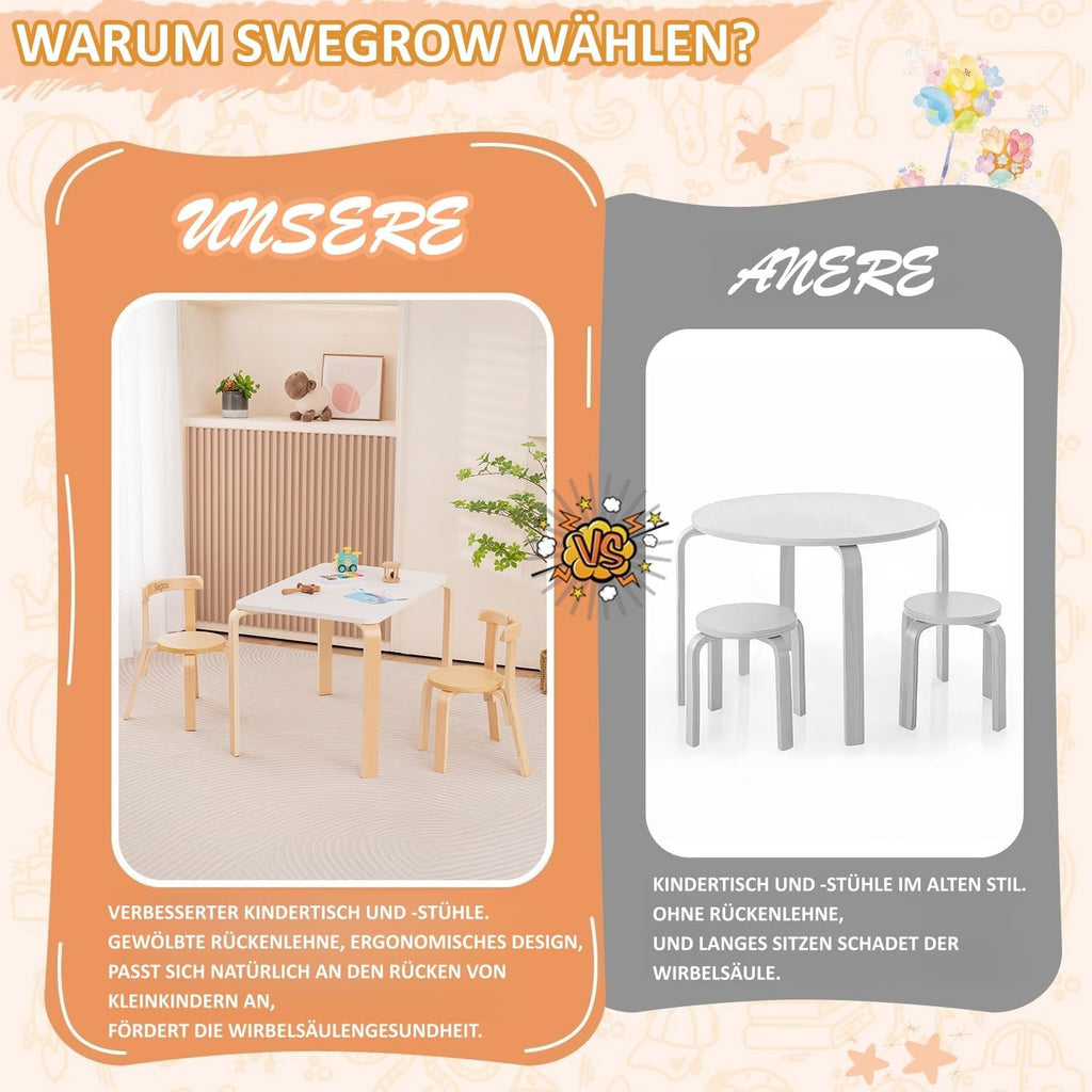 Kids Table and 2 Chairs Set, Wooden Table and Chairs for Kids & Toddler,Kid Wooden Furniture