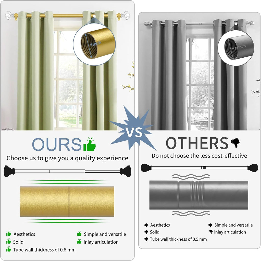 Gold Decorative Crystal Curtain Rods:36-88 Inch Heavy Duty Adjustable Window Curtain Rods for Bedroom Living Room