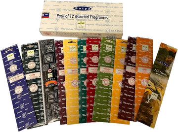Incense Sticks15g , Super Hit, Sandalwood, Patchouli, Mystic Rose, Vanilla, Prana, Natural, French - Set of 12