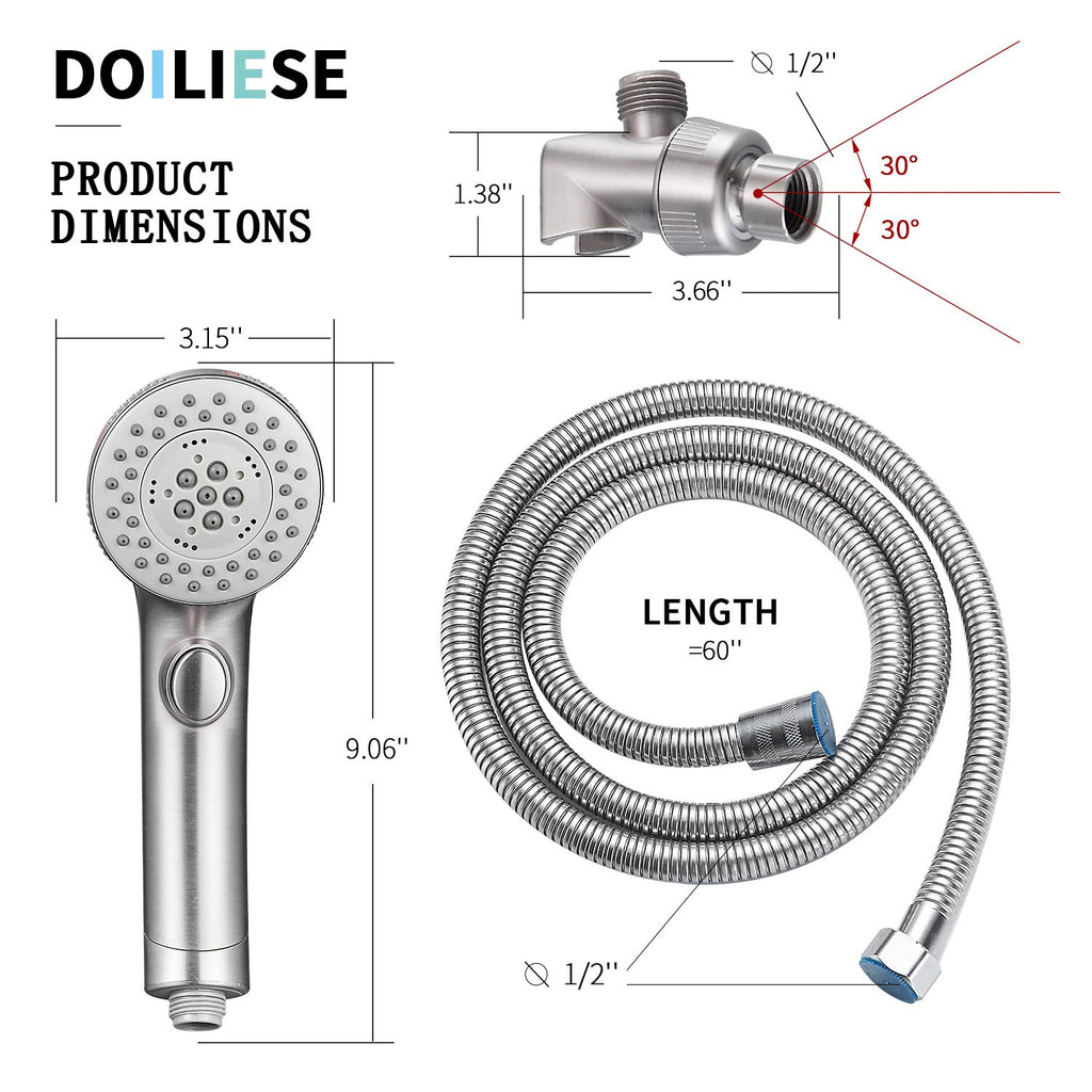 Shower Head, High Pressure 6 Setting Shower Head Hand-Held with ON/OFF Switch and Spa Spray Mode - Shower Heads with