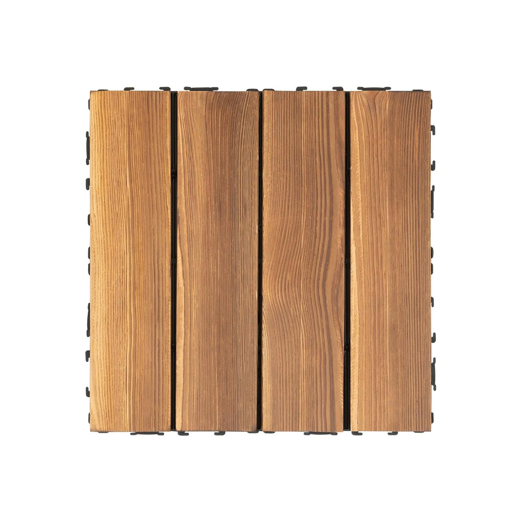 Hardwood Interlocking Patio Deck Tiles, 36 PCS 12" x 12" Square Composite Decking Tiles with PE Backing Base for