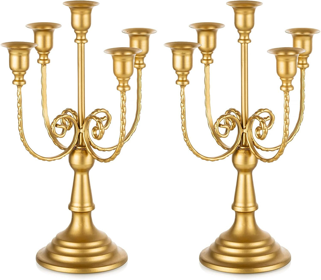 Candelabra Gold Candle Holders - 5 Arm 11.8" Wedding Candlestick Holder for Theme Party Table Centerpiece Decor