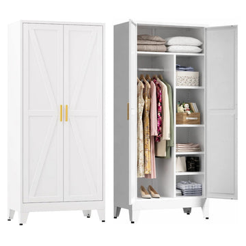 Wardrobe Closet with Doors, Armoire Wardrobe Closet with 4 Shelves
