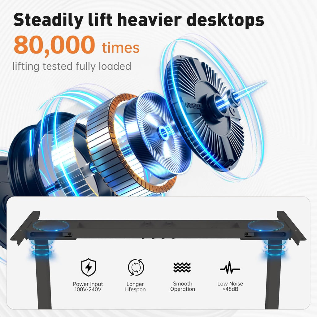 Dual Motor Standing Desk Frame, Ergonomic Stand Up Desk Base Workstation with Cable Management Tray, Headphone Hook
