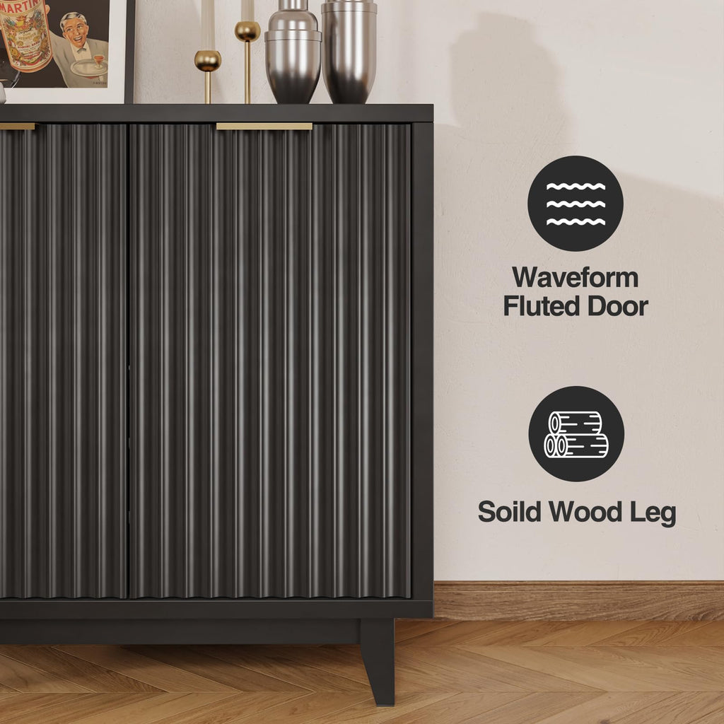 Fluted Coffee Bar Cabinet with Storage, Modern Sideboard Buffet Cabinet