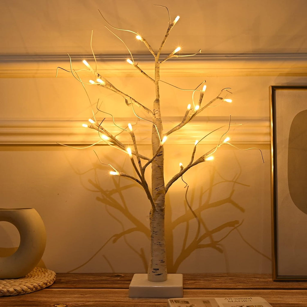 Easter Decorations 24 inch Pre-lit White Birch Tree with Easter Egg Ornaments, 24 Led Lights Battery Operated - Set of 24