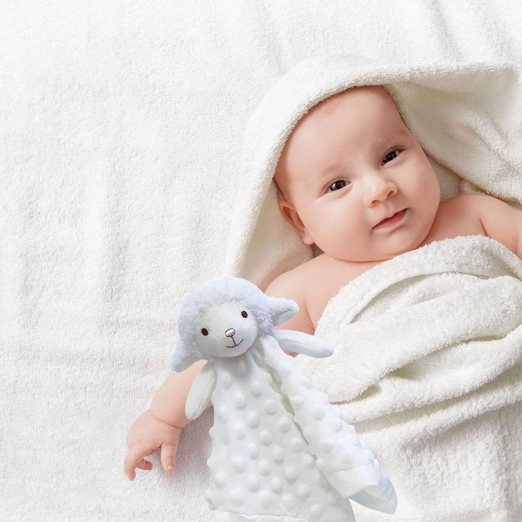 Baby White Lamb Soft Stuffed Animal Security Blanket, Plush Sheep Character Lovey Blanket, Baby Shower/Nursery Gift