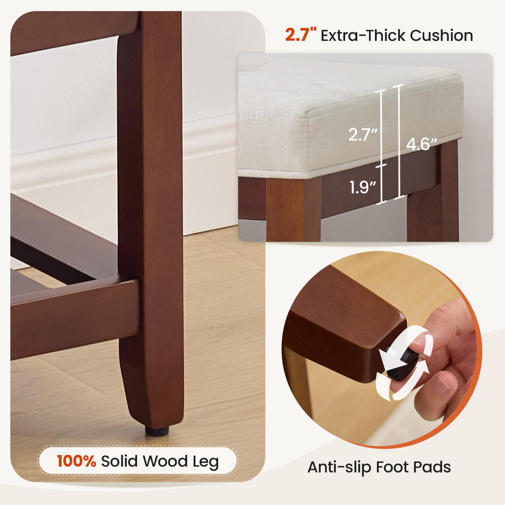 44" Entryway Shoe Bench, Upholstered End of Bed Bench with Solid Wood Shelf, Button Tufted Shoe Bench, Beige