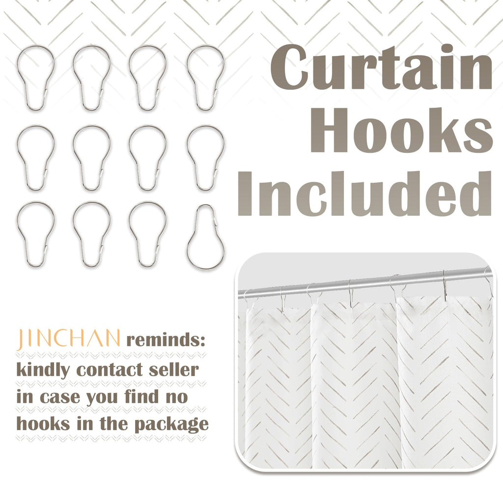 Extra Long Taupe Grey and White Inky Herringbone Chevron Zig Zag Waterproof Fabric Modern Farmhouse Shower Curtains