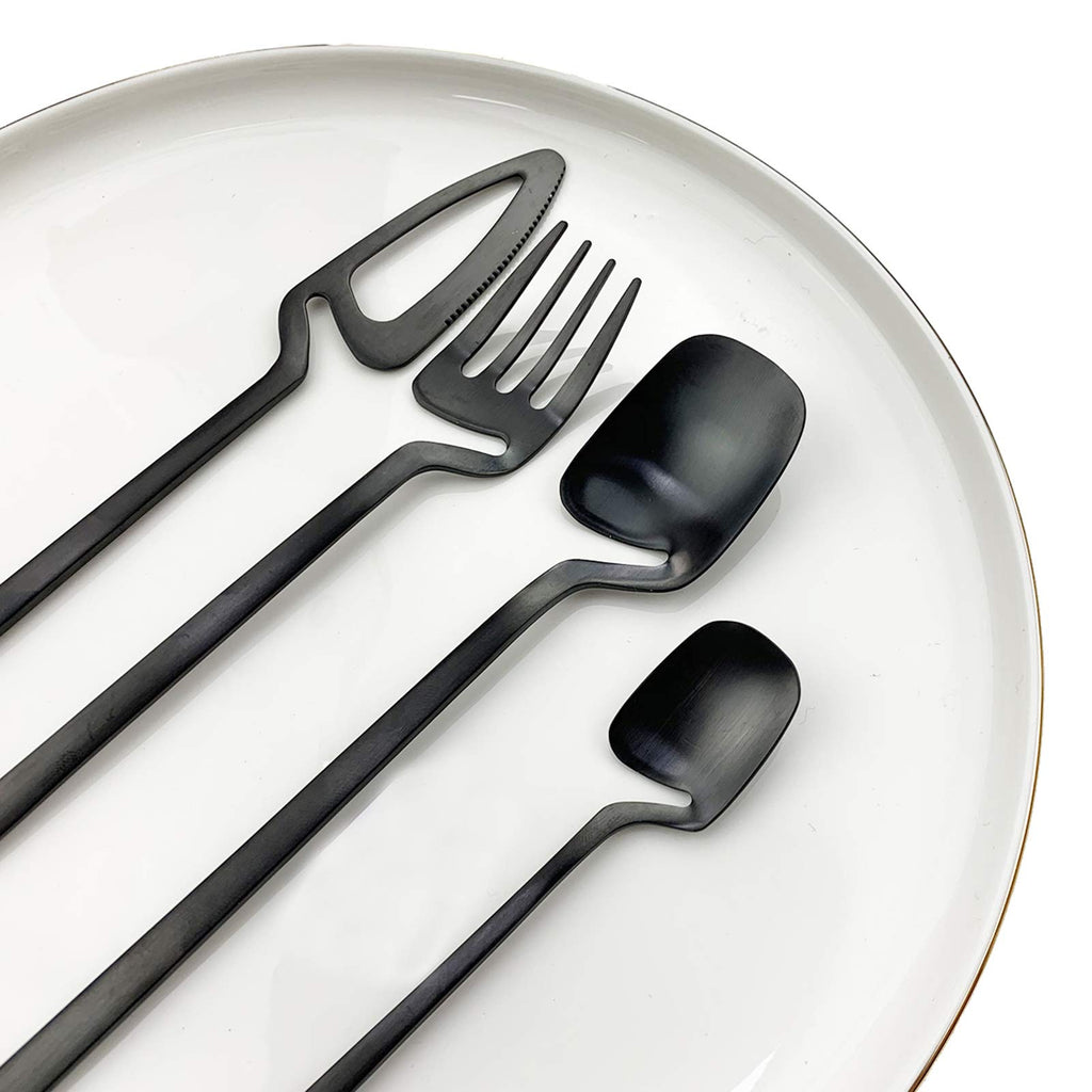 Hangable Silverware Set, Matte Black Flatware Cutlery Set Service for 2, Satin Finish 8 Piece Stainless Steel