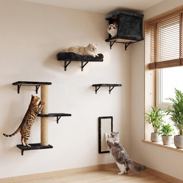 5-in-1 Cat Wall Shelves for Large Cats, Floating Climber with Scratcher