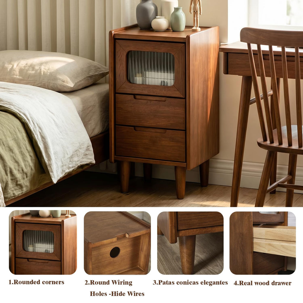 Walnut Solid Wood Nightstand, 15.75" D×15.75" W×23.81" H