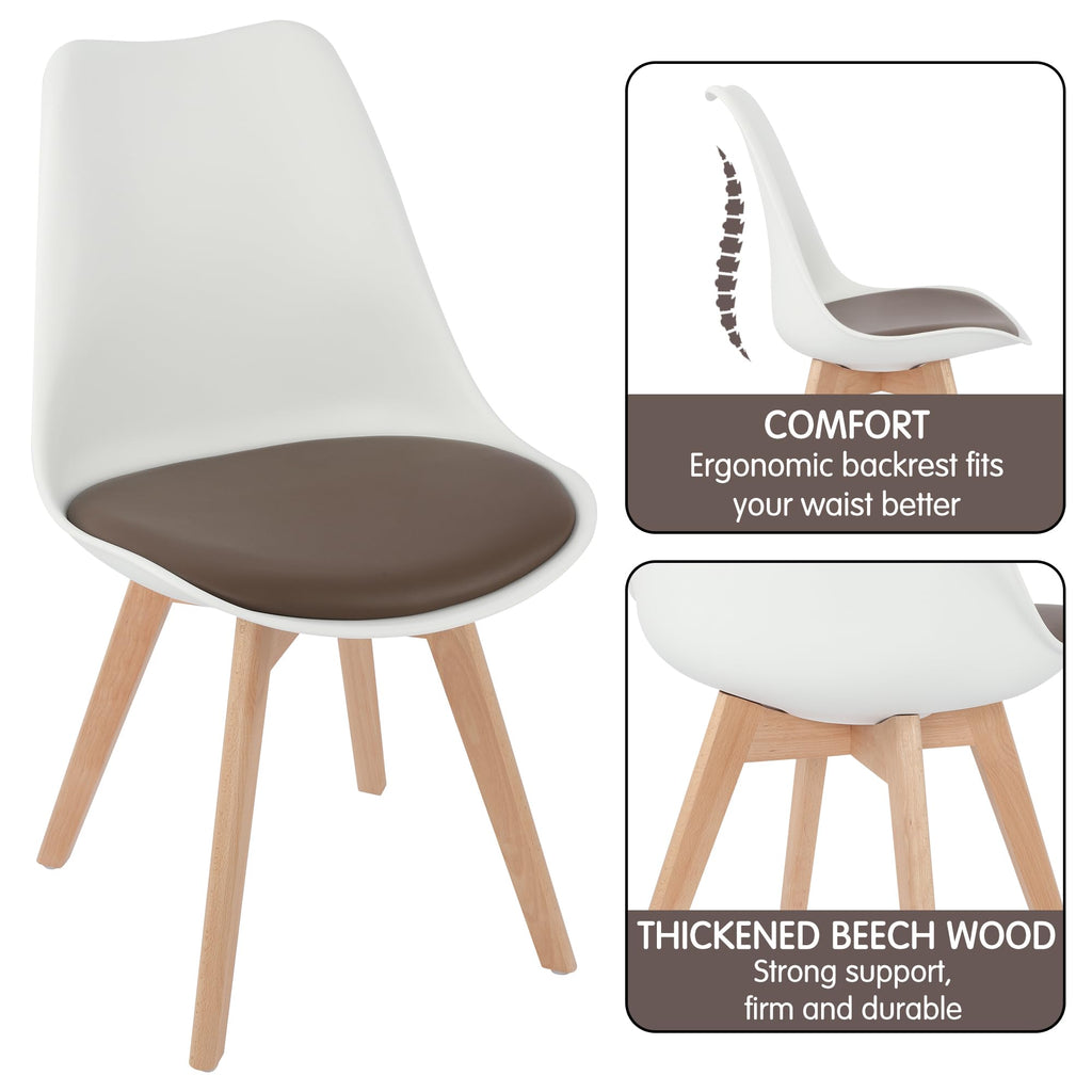 Mid Century Modern, Shell Lounge Plastic Side Chair with Soft Padded and Wooden Legs Living Room Bedroom Kitchen Set