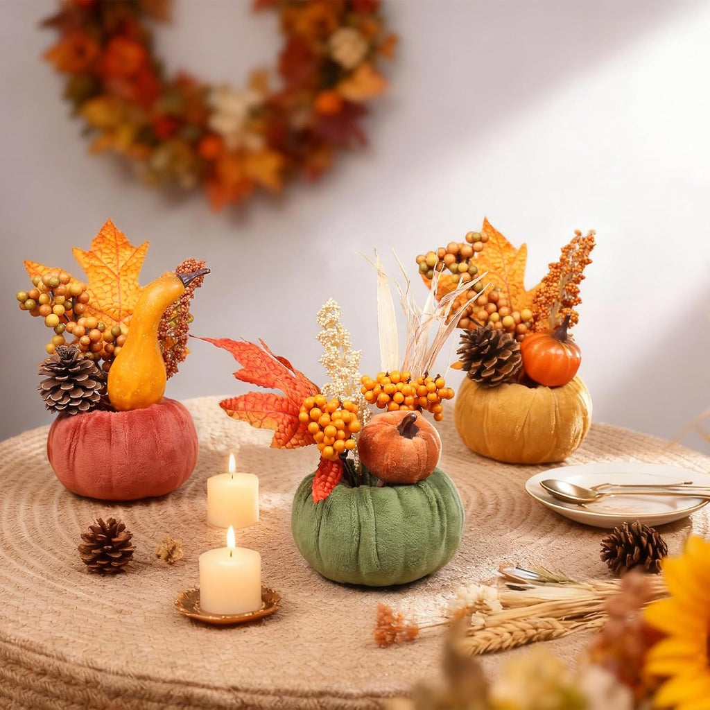 Fall Thanksgiving Pumpkins Decor for Autumn Home Indoor Decorations - Set of 5