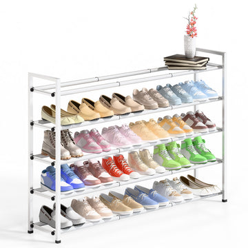 5 Tier Long Expandable Shoe Rack for Closet, White