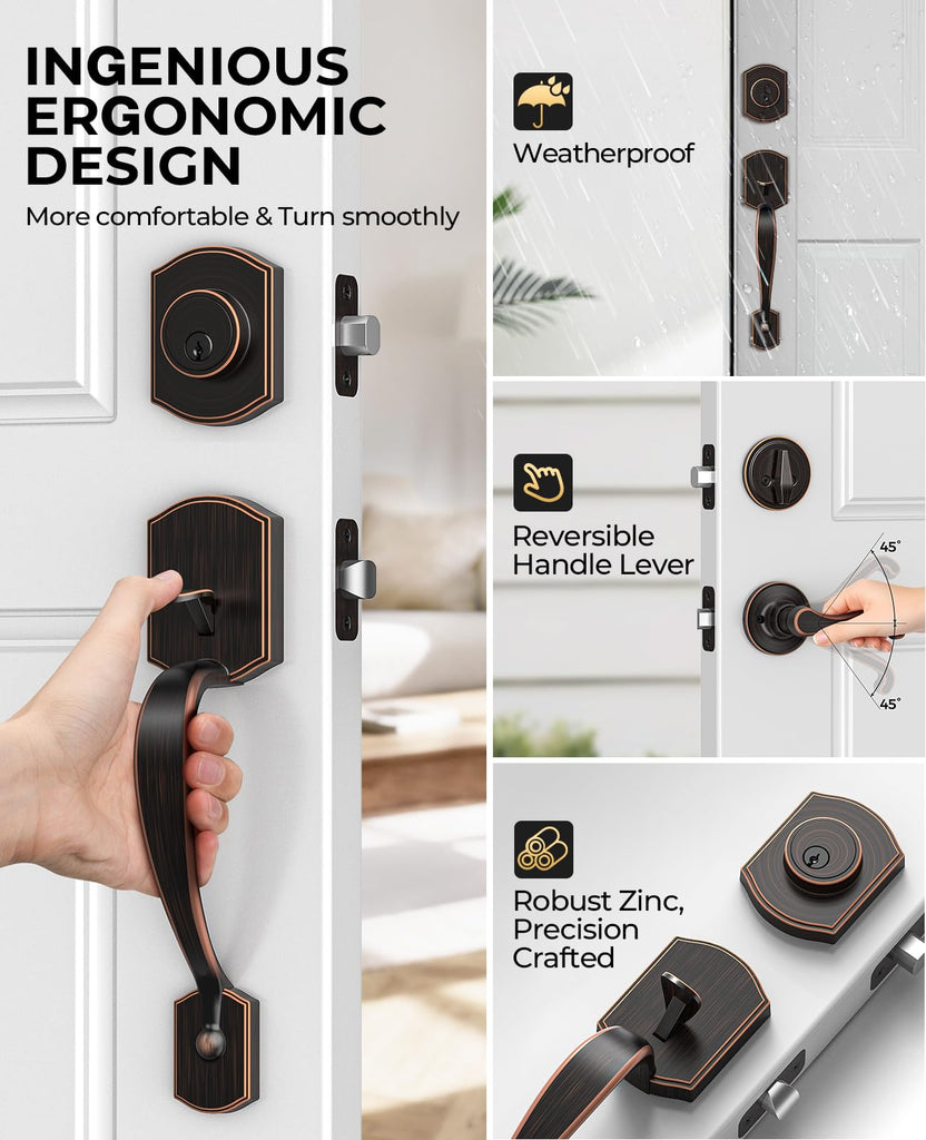 Oil Rubbed Bronze Front Door Handle and Deadbolt Set with Lever