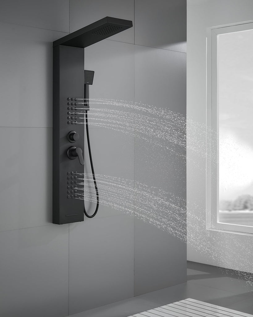4 in 1 Shower Panel Tower with Powerful Body Jets, Matte Black