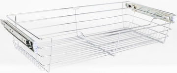 Closet Pull-Out Basket 14"DX29"WX6"H. Heavy-duty wire construction and 100# rated BBS slides (303 series) easily