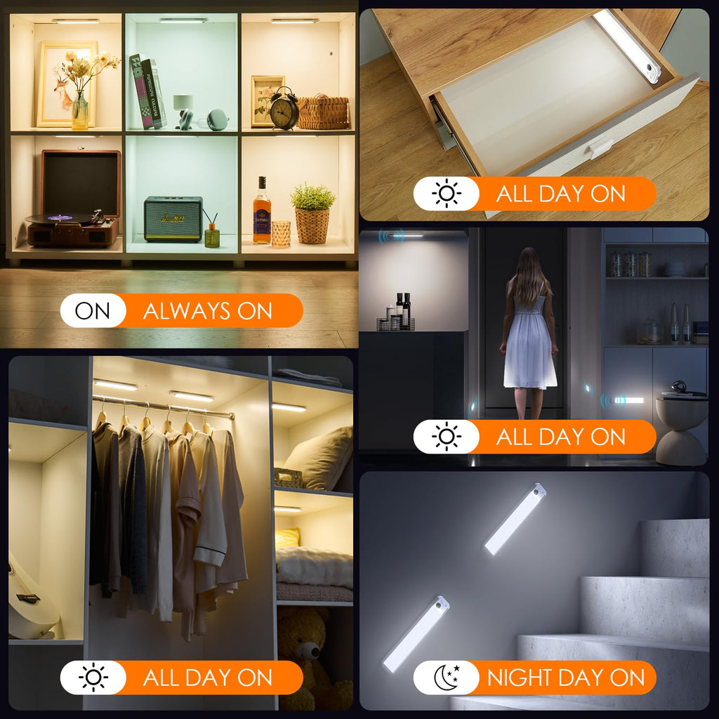 8.5" Under Cabinet Lighting 6 Pack, 3 Colors Closet Lights
