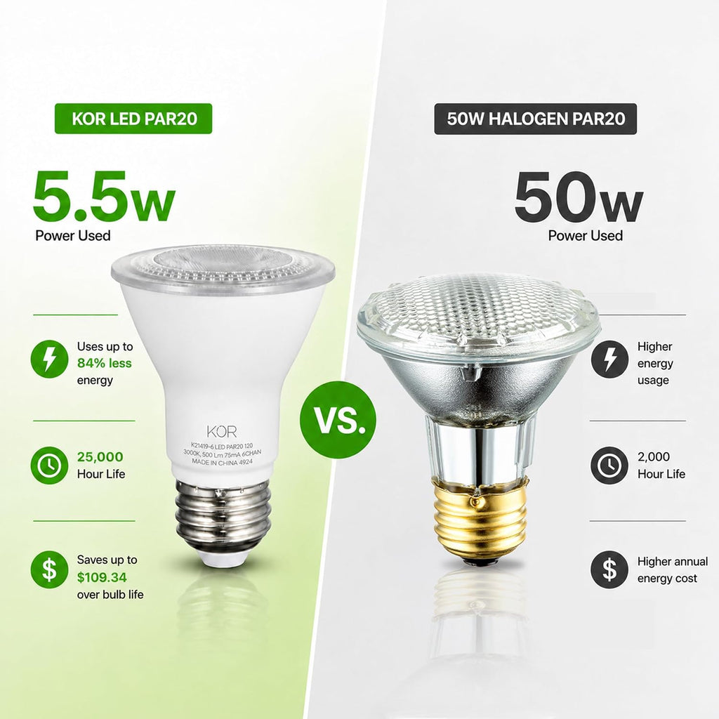 5.5W PAR20 LED Flood Bulb, Dimmable, E26 Base, 3000K Soft White, 6-Pack