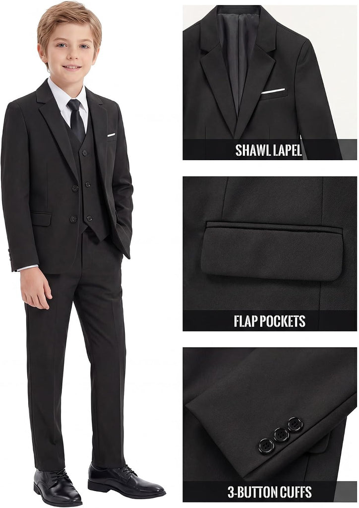 Boys' Formal Suit Set,Slim Fit Tuxedo Wedding Suit with Adjustable Waist