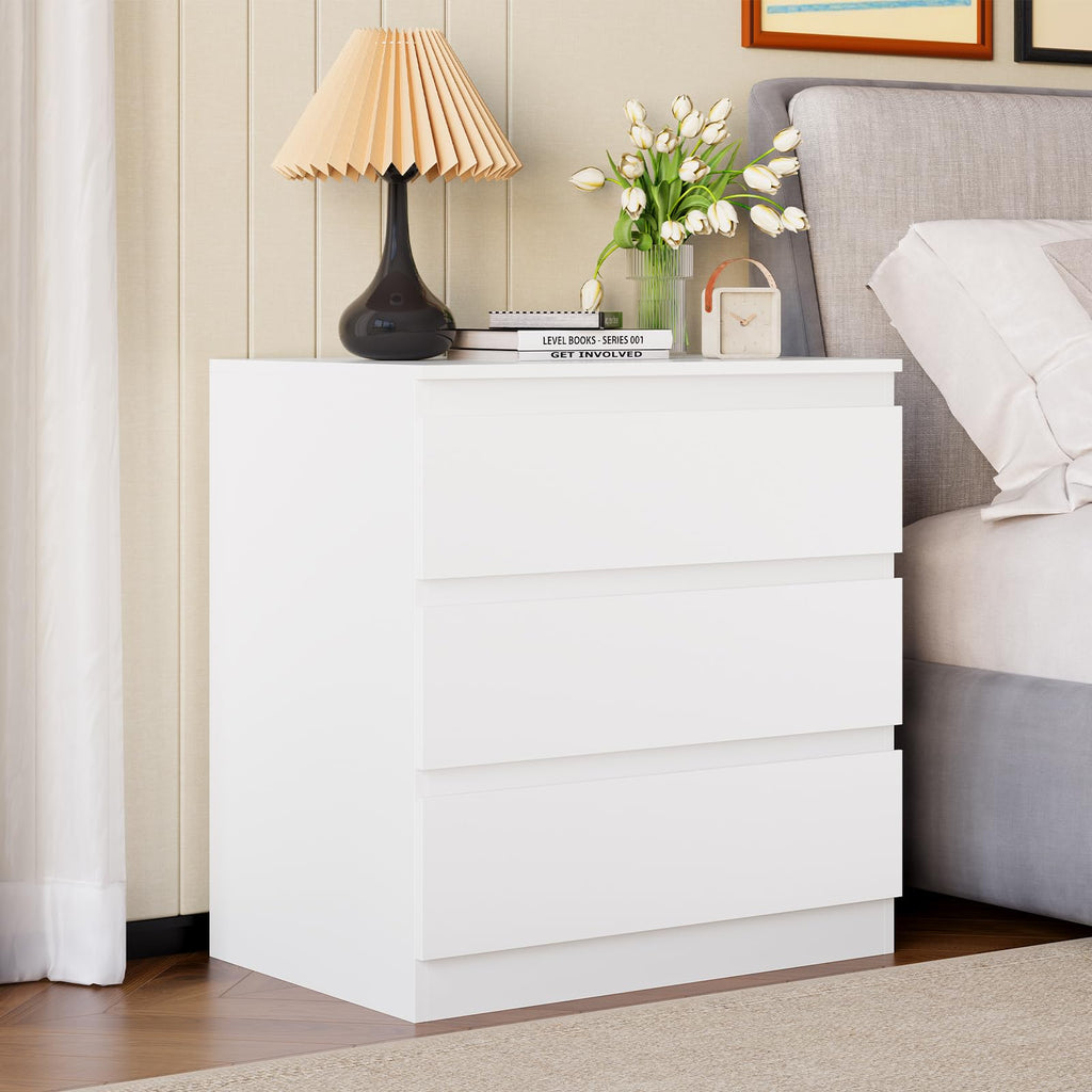 White Dresser with 3 Drawer Wide Wooden Chest