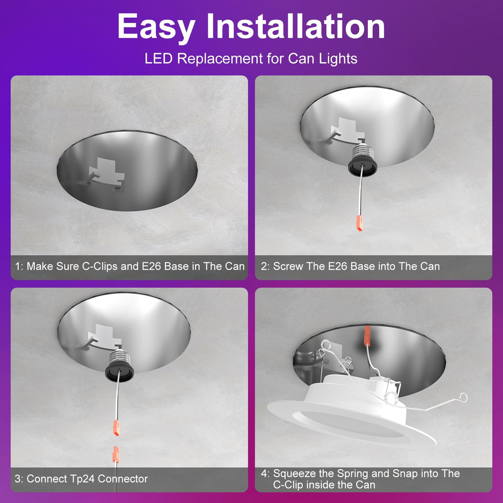 5/6 inch 13W Recessed Lighting Color Changing Can Light White/1Pack