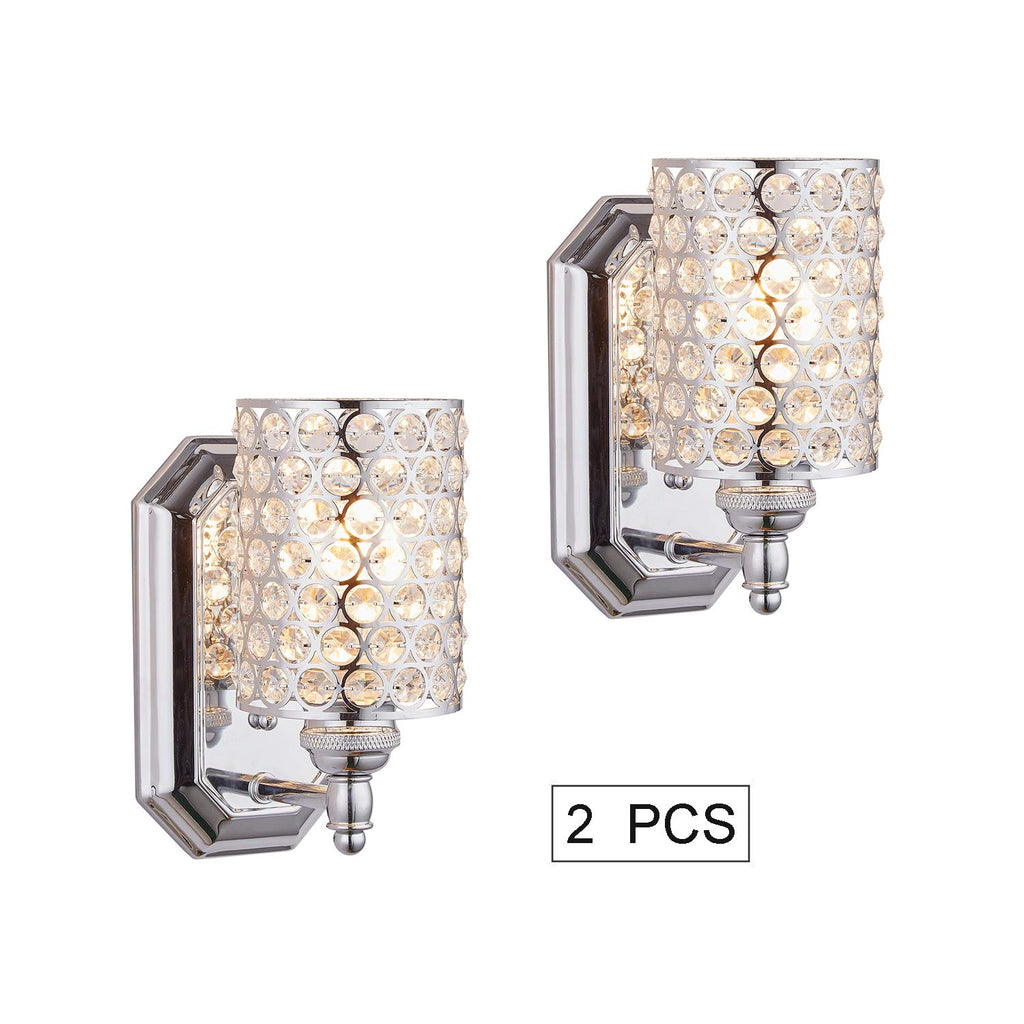 Polyhedral Crystal Wall Sconce Chrome Dry&Wet Dual Use 1 Light 2 Pack UL Certified