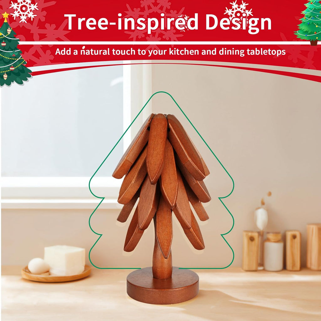 Wooden Trivets for Hot Dishes, Tree Shape Trivet Set, Foldable Kitchen Wooden Trivets, Tree Coaster for Hot