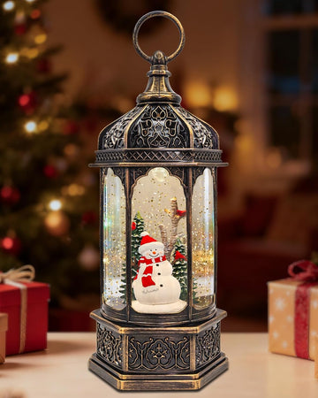Large Snowman Snow Globe, Cardinal Christmas Tree, Lighted Snow Globes Lantern, Musical&LED Lights, 8 Classic Songs