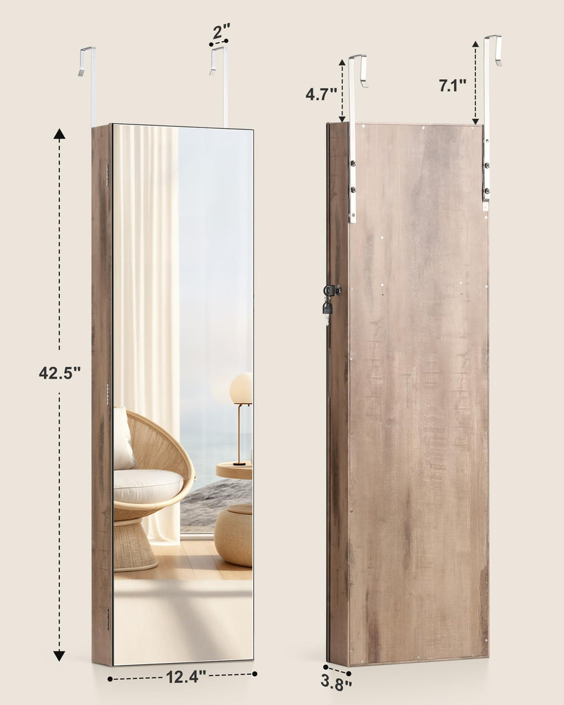 Mirror Jewelry Cabinet, Full Length Mirror, Wall Mounted, Oak