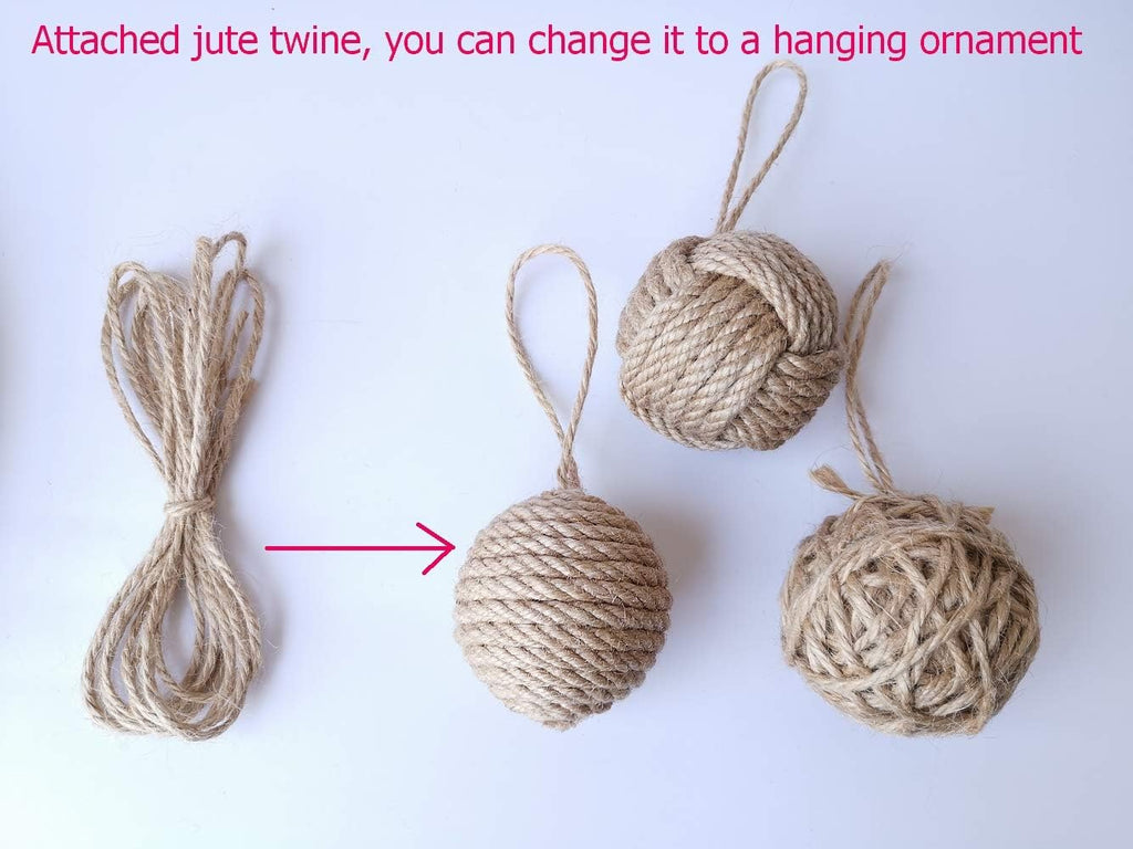 Rustic Jute Orbs, Farmhouse Decorative Balls for Bowls, Vase Fillers, Christmas Centerpiece, Handwoven Home - Set of 8
